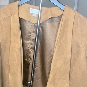 Avenue Tan Suede-Like Open-Front Jacket - Plus Size
